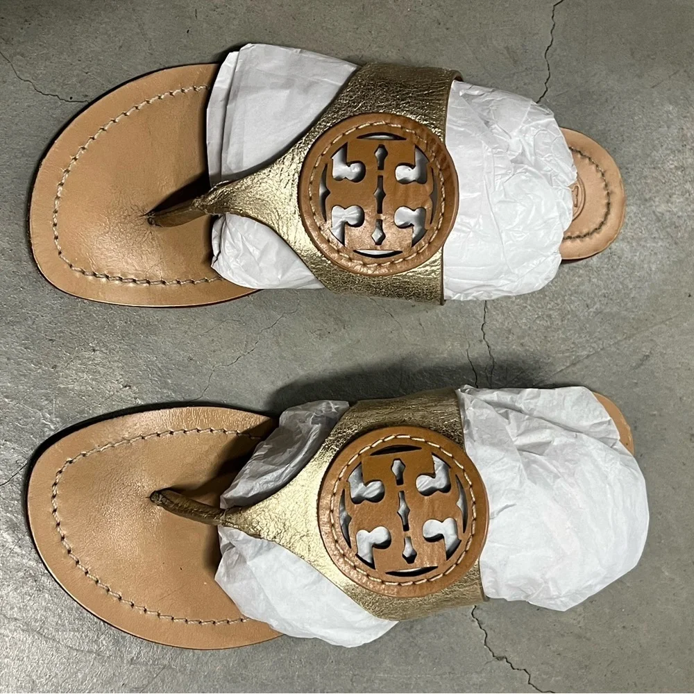 Tory Burch Women's Gold Tan Thong Sandals Sz 7.5